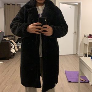 Missguided “Petite” Black Oversized Teddy Coat
